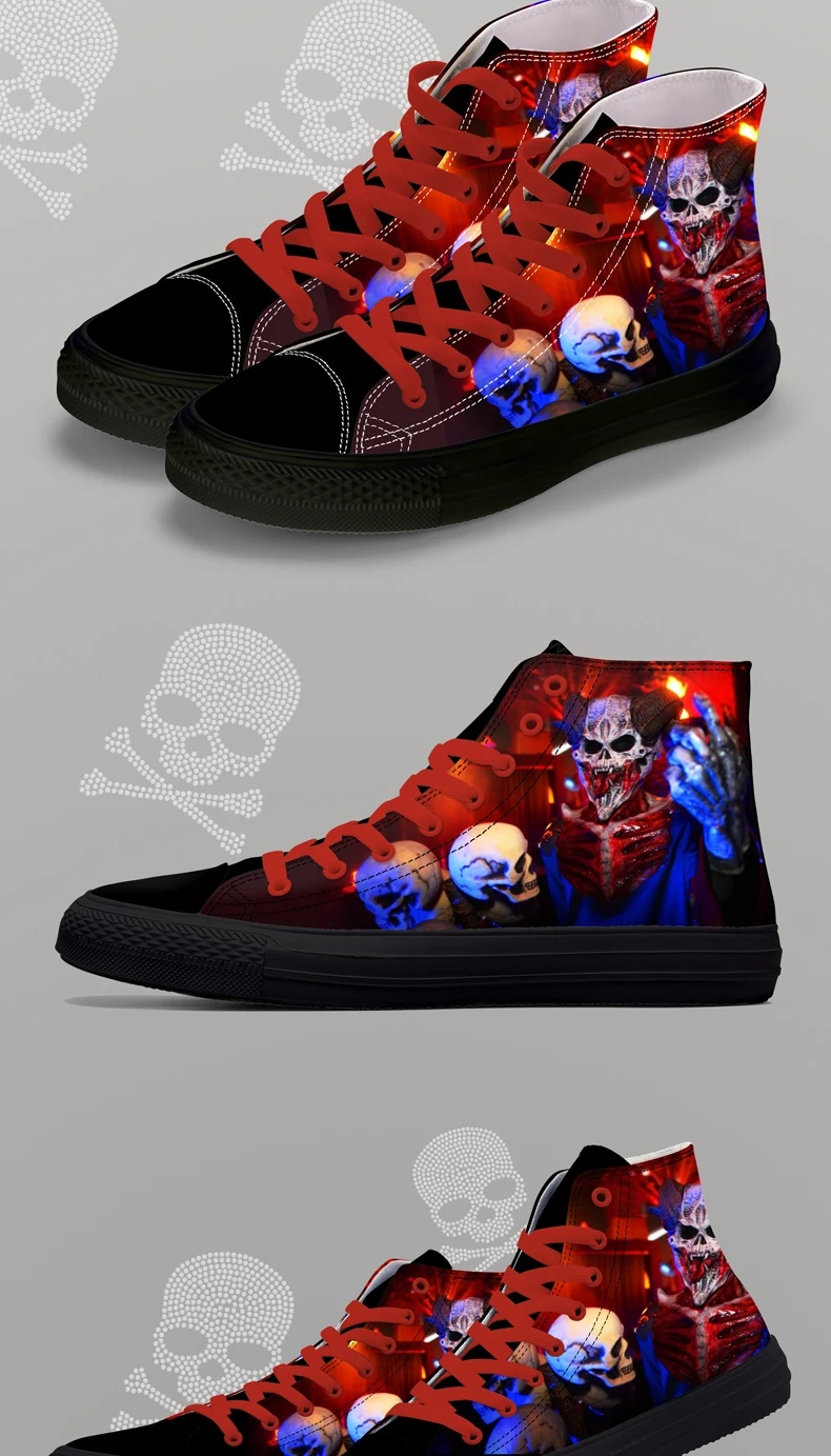 FIRST DANCE Punk Nice Skull Men Black Shoes Classic Canvas Men Casual Shoes Fashion High Top Shoes Men Printed Canvas Sneakers 11