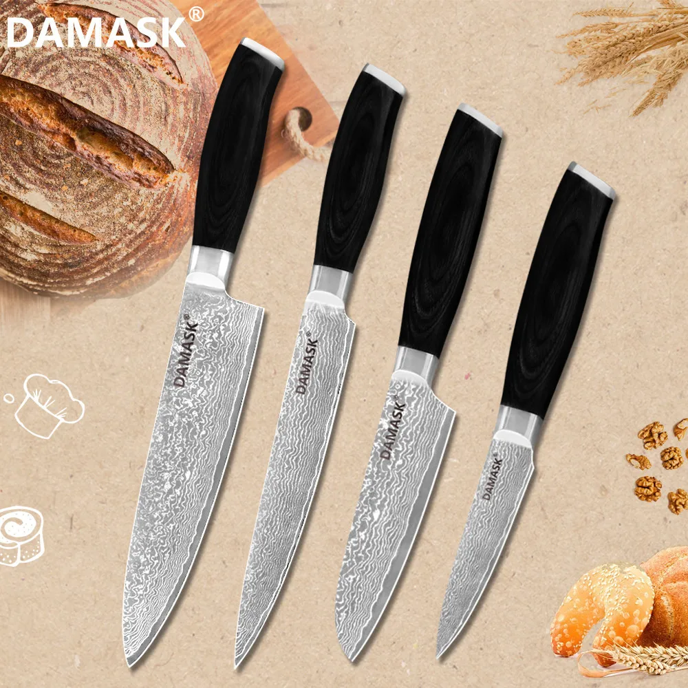 Damask 4 PCS Set 8 inch Chef 8 inch Slicing 5 inch Santoku 3.5 inch Paring Damascus Knife Set VG10 Damascus Chef Knives Set
Damask 4 PCS Set 8 inch Chef 8 inch Slicing 5 inch Santoku 3.5 inch Paring Damascus Knife Set VG10 Damascus Chef Knives Set