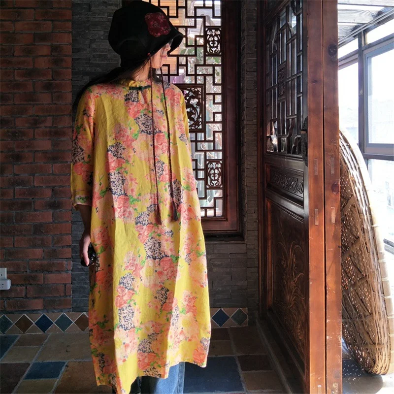 Johnature Spring New Stand Solid Color Print Full Sleeve Dresses 2019 Fall Women Vintage National Style Button Yellow Dresses
Johnature Spring New Stand Solid Color Print Full Sleeve Dresses 2019 Fall Women Vintage National Style Button Yellow Dresses