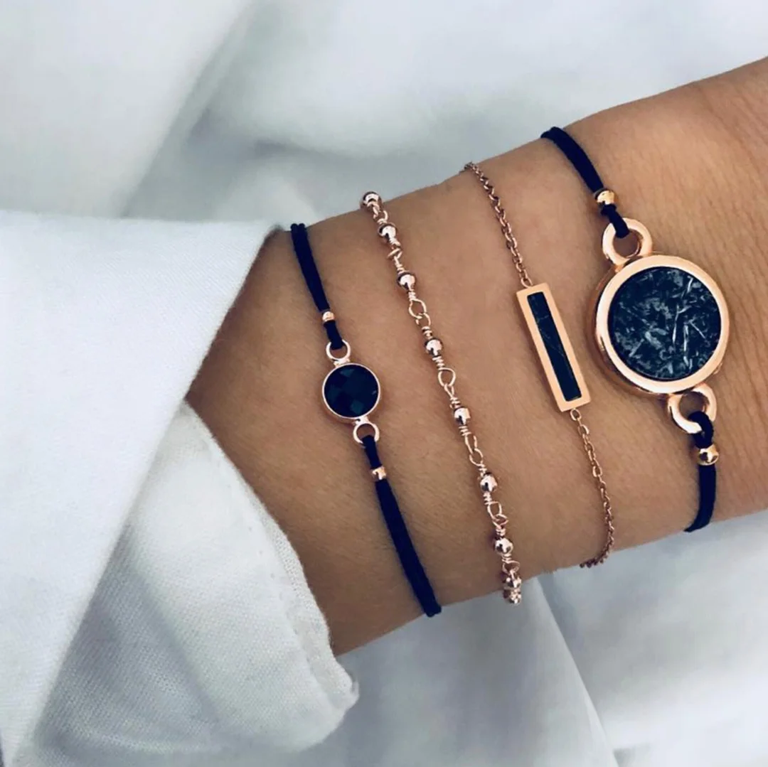 GEREIT Vintage Fashion 4 Pcs/set Bohemia Rose Gold Color Black Stone Bracelet Set Fashion Jewelry For Woman Gold Beads Bracelets
GEREIT Vintage Fashion 4 Pcs/set Bohemia Rose Gold Color Black Stone Bracelet Set Fashion Jewelry For Woman Gold Beads Bracelets