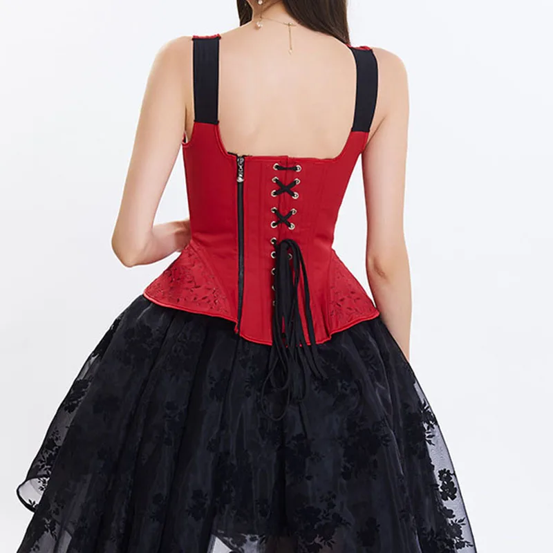 Blue Black Victorian Gothic Retro Overbust Corset Top Vest Sexy Embroidery Shoulder Strap Corsets And Bustiers Korsett For Women (20)