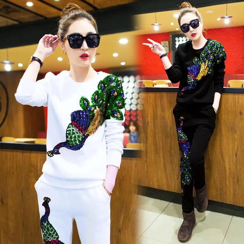 2019 Spring Women's New Casual Suits Female Peacock Phoenix Sequins Tracksuits Clothes Woman 2 Piece Set Plus Size
2019 Spring Women's New Casual Suits Female Peacock Phoenix Sequins Tracksuits Clothes Woman 2 Piece Set Plus Size