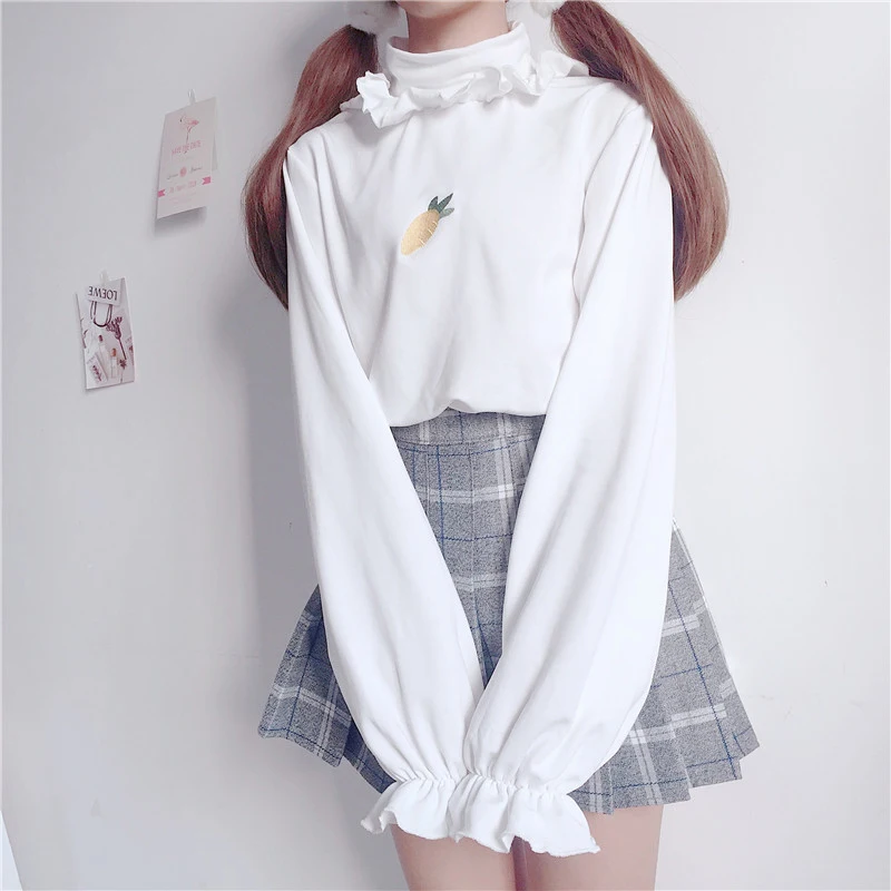 Autumn 2019 Women Cute Cat Embroidery Ruffled Stand Collar White T-shirt Female Lantern Sleeve Fashion T Shirts Long Sleeve Tops
Autumn 2019 Women Cute Cat Embroidery Ruffled Stand Collar White T-shirt Female Lantern Sleeve Fashion T Shirts Long Sleeve Tops