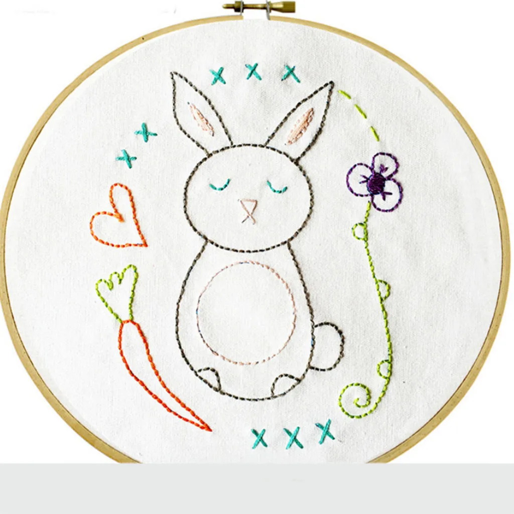Embroidery Kit, Cartoon Hand Embroidery Cross Stitch Starter Needlepoint Crafts Kit with Cloth,Threads and Tools for Home Decor