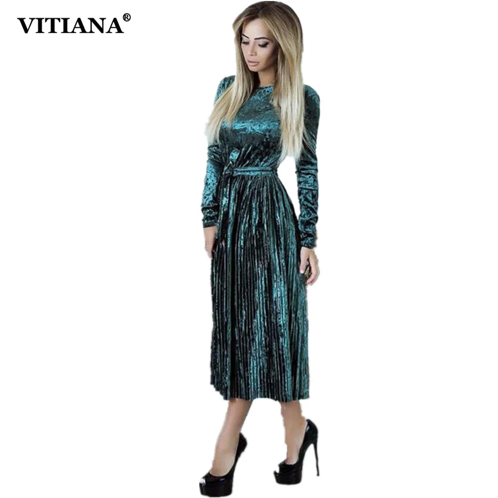 VITIANA Women Maxi Long Casual Velvet Dress Female Autumn Green Blue Long Sleeve Winter Vintage Elegant Pleated Party Dresses
VITIANA Women Maxi Long Casual Velvet Dress Female Autumn Green Blue Long Sleeve Winter Vintage Elegant Pleated Party Dresses