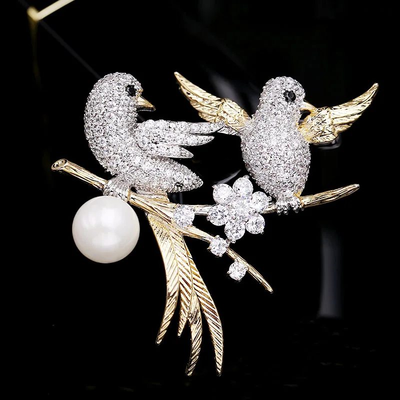 SWOUR New Fashion Jewelry Gold Color Branch Flower Unique Bird Design CZ Pearl Brooch Pin Collar For Women S390
SWOUR New Fashion Jewelry Gold Color Branch Flower Unique Bird Design CZ Pearl Brooch Pin Collar For Women S390
