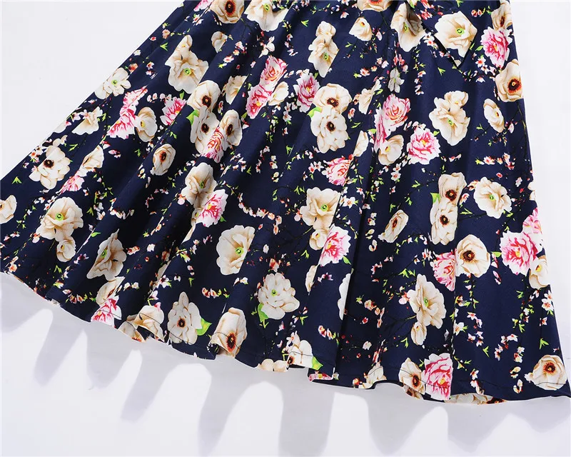 Kostlish Floral Print Summer Sundress 2017 Short Sleeve Belt Tunic Vintage Dress Women Elegant Swing Rockabilly Party Dresses (75)