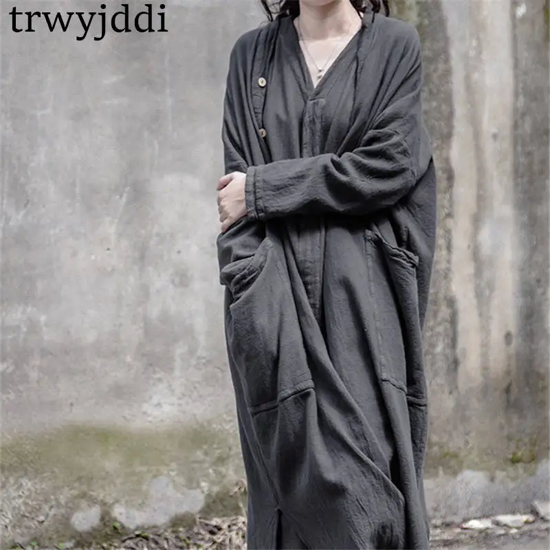 2019 Spring Autumn Retro Cotton Line Windbreaker Coats Loose Cardigan Literary Button Long Coat Large Size Women's clothing N499
2019 Spring Autumn Retro Cotton Line Windbreaker Coats Loose Cardigan Literary Button Long Coat Large Size Women's clothing N499