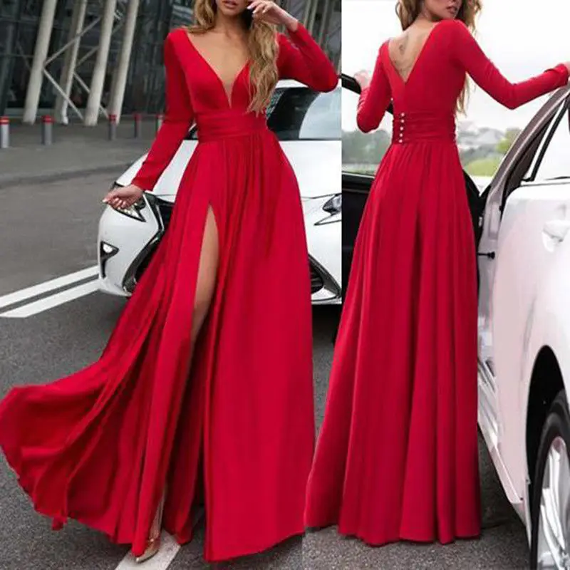 Women Party Dress Vestidos Sexy Deep V-neck Plus Size Solid Color High Waist Long Sleeve Long Dress
Women Party Dress Vestidos Sexy Deep V-neck Plus Size Solid Color High Waist Long Sleeve Long Dress