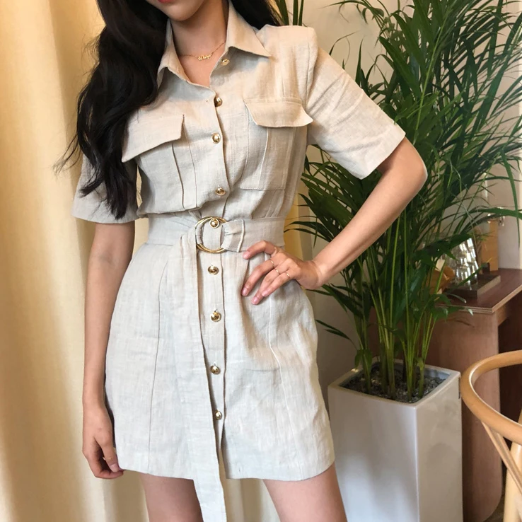 EXOTAO 2019 Summer Women's Casual Dress Solid Cotton Linen Turn-down Collar Vintage Female Casual Straight Dress With Belt
EXOTAO 2019 Summer Women's Casual Dress Solid Cotton Linen Turn-down Collar Vintage Female Casual Straight Dress With Belt