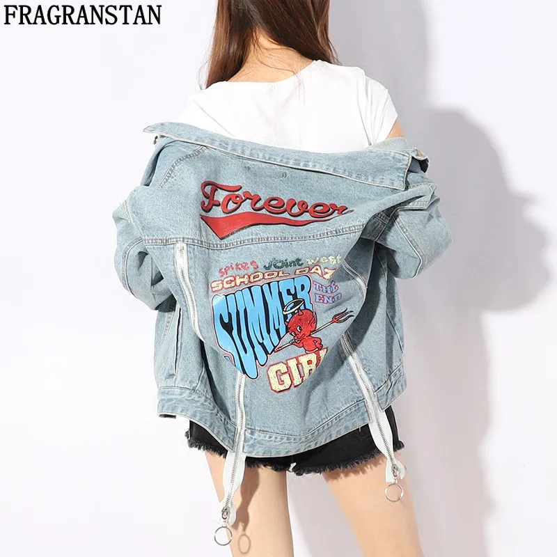 2018 Spring Autumn Fashion Female Casual Loose Letter Print Frayed Denim Jacket Personality Vintage Zippers Women Coat Top NB73
2018 Spring Autumn Fashion Female Casual Loose Letter Print Frayed Denim Jacket Personality Vintage Zippers Women Coat Top NB73