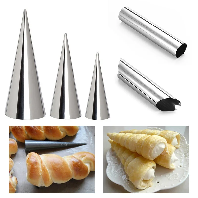 Horn Cake Cream Spiral Croissants Molds Pastry 1PC Bread Mold Baking Tools Stainless Steel Conical Tube Cone Roll Moulds
Horn Cake Cream Spiral Croissants Molds Pastry 1PC Bread Mold Baking Tools Stainless Steel Conical Tube Cone Roll Moulds