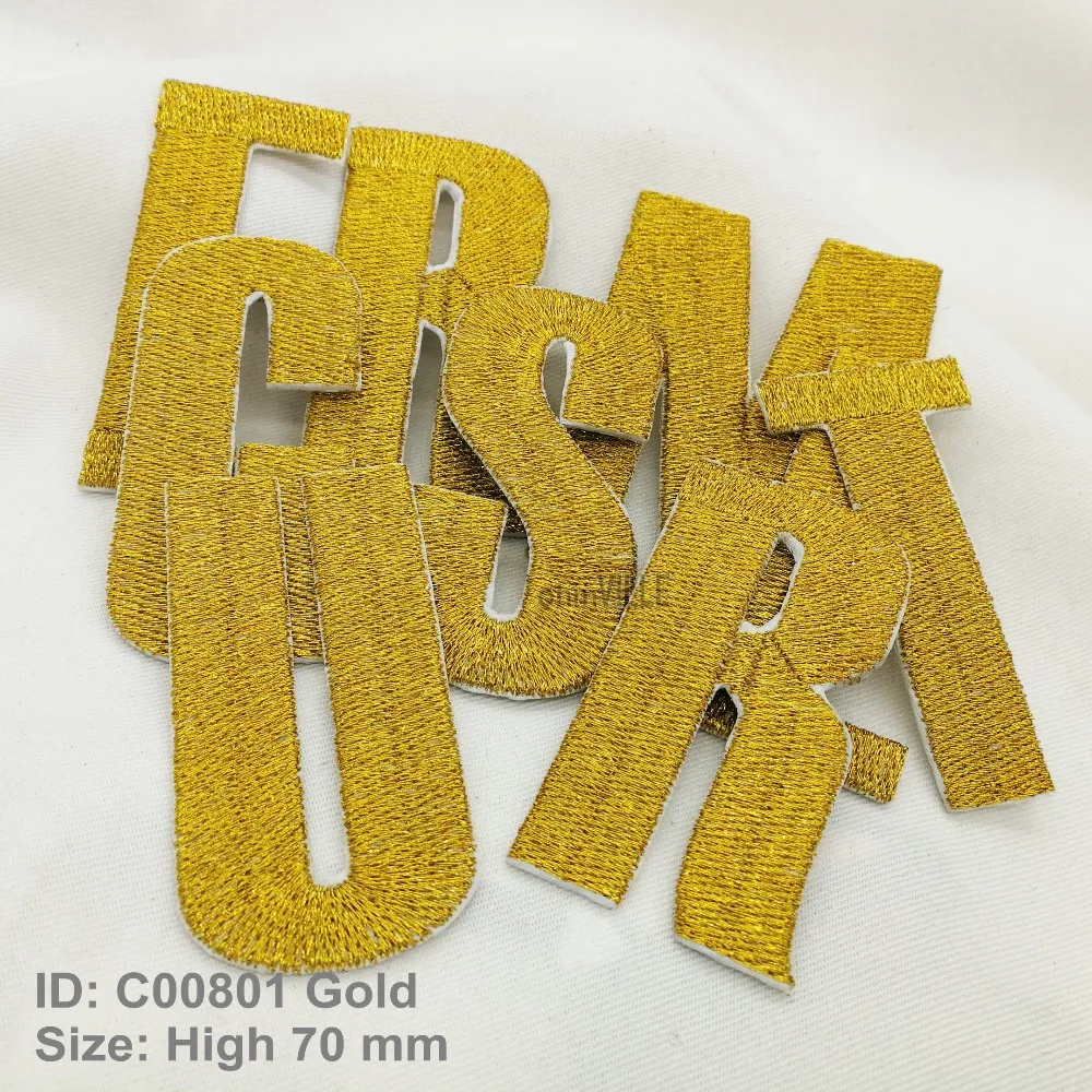 New Gold 26 Letters Iron on Patches Promotion Parch Eco-friendly Handmade 3D Appliqued for clothes Custom Embroidered Patch
New Gold 26 Letters Iron on Patches Promotion Parch Eco-friendly Handmade 3D Appliqued for clothes Custom Embroidered Patch