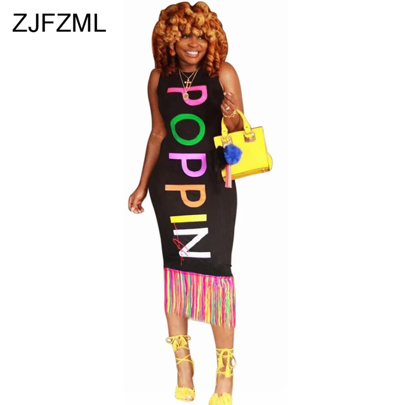 ZJFZML Colorful Tassel Summer T Shirt Dress Women Sleeveless Letter Printed Club Party Dress Summer Round Neck Slim Fit Vestidos
ZJFZML Colorful Tassel Summer T Shirt Dress Women Sleeveless Letter Printed Club Party Dress Summer Round Neck Slim Fit Vestidos
