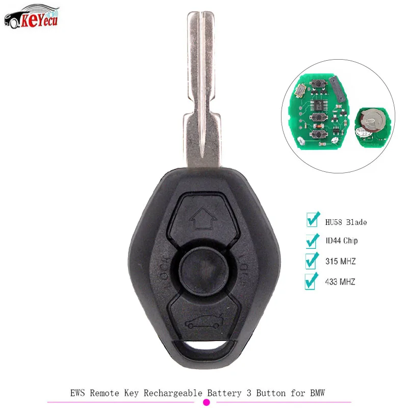 KEYECU EWS Remote Key Rechargeable Battery 3 Button with ID44 Chip 315MHz/433MHz for BMW 3 5 X3 X5 Z3 Z4 M3 1995-2005 HU58
KEYECU EWS Remote Key Rechargeable Battery 3 Button with ID44 Chip 315MHz/433MHz for BMW 3 5 X3 X5 Z3 Z4 M3 1995-2005 HU58
