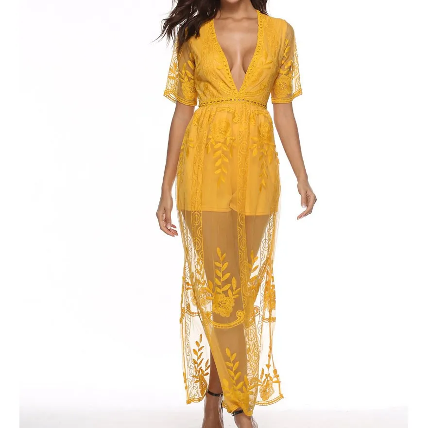 2019 Summer Women Maxi Dress Deep V Neck Transparent Split Dress Hollow Lace Mesh Patchwork Dress
2019 Summer Women Maxi Dress Deep V Neck Transparent Split Dress Hollow Lace Mesh Patchwork Dress