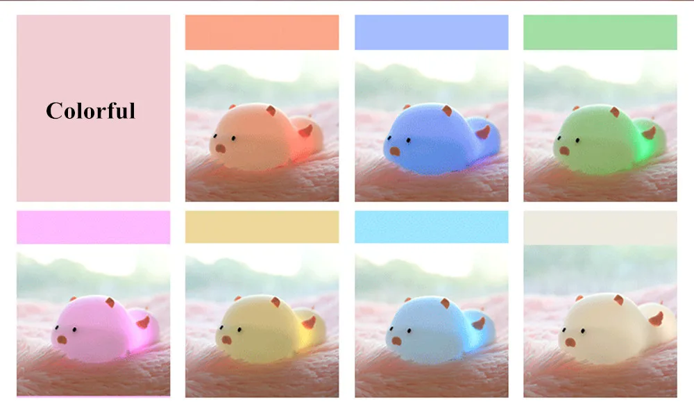SuperNight Cute Pig LED Night Light Colorful Timing Dimmable Magnetic USB Silicone Bedroom Bedside Lamp for Children Kids Baby (12)