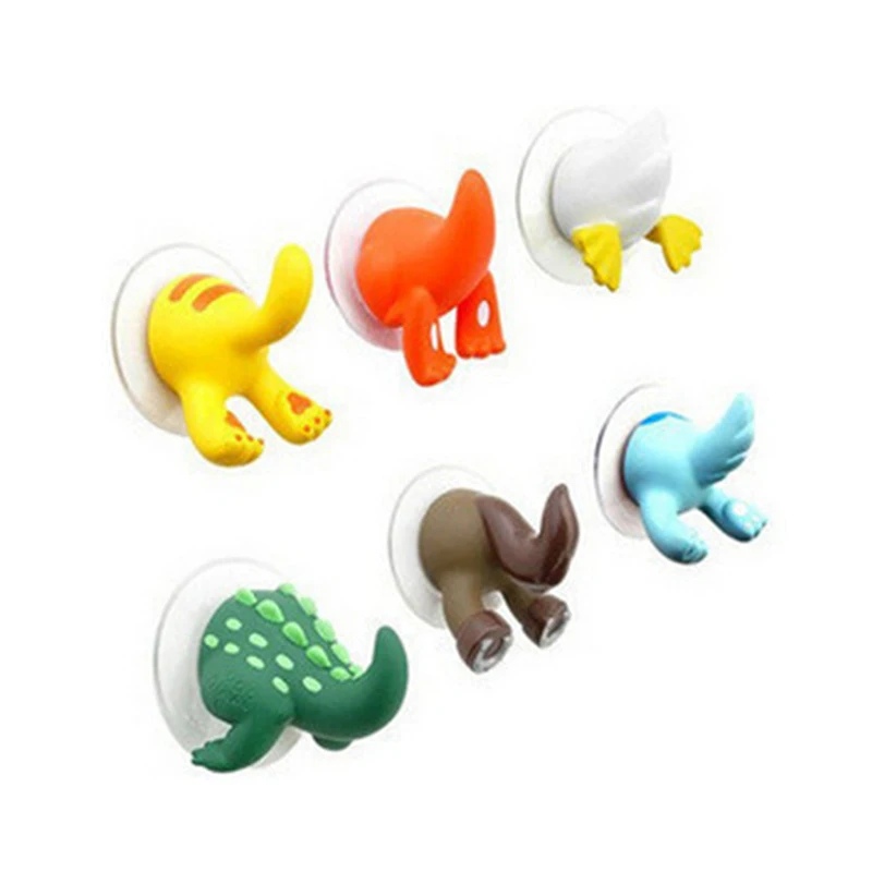 6Pcs/set Cute Cartoon Animal Tail Strong Sucker Suction Hook Baby Bathroom Key Towel Hanger Holder Hooks Home Kitchen Accessorie |