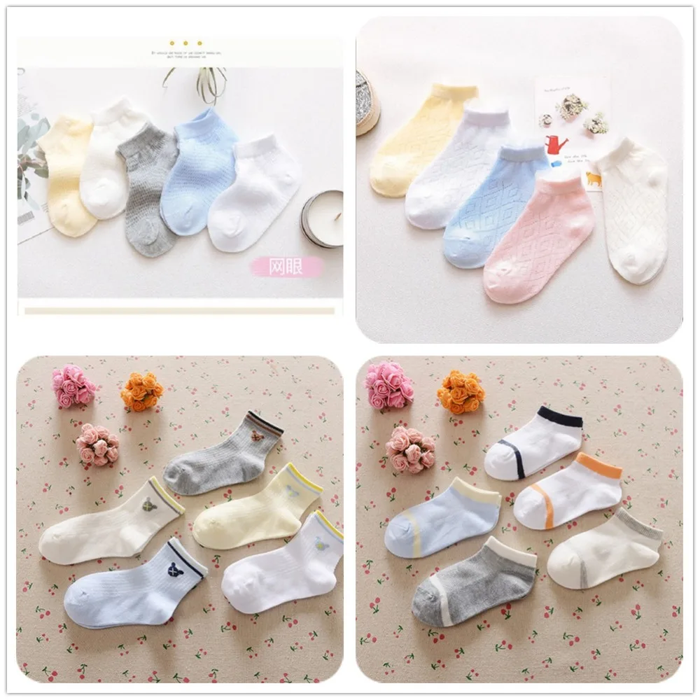 

0-12Years Children Socks Summer Mesh Breathable Baby Boys Sport Sock 5pairs/Lot Stripe Cotton Girls Ankle Hose Anklets Kids Sox