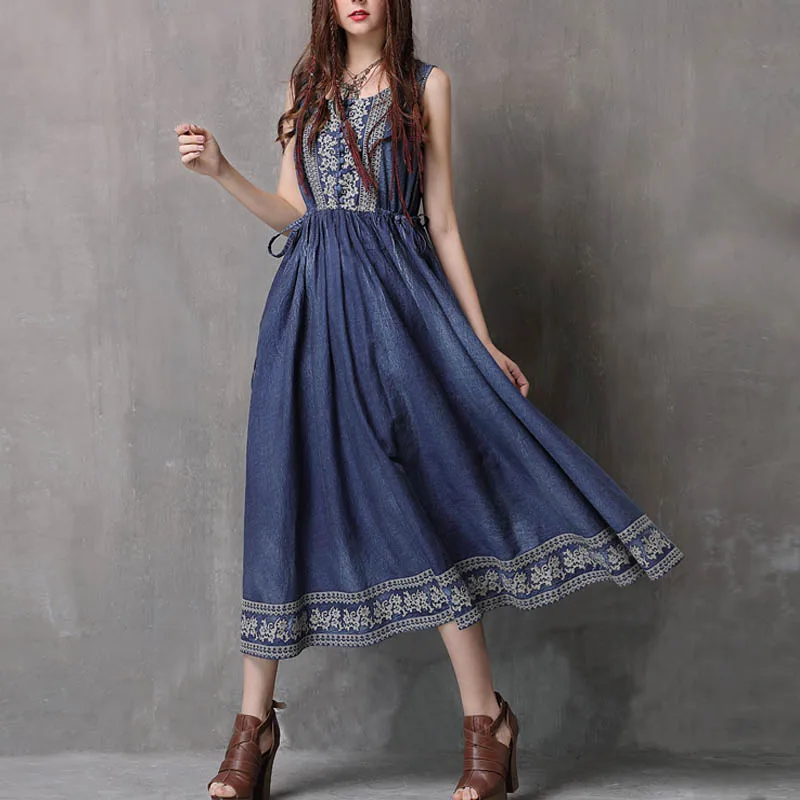 Free Shiping 2018 New Vintage Women Long Mid-calf Sleeveless Summer Denim Cotton Dress Embroidery S-L Dresses For Women Bandage
Free Shiping 2018 New Vintage Women Long Mid-calf Sleeveless Summer Denim Cotton Dress Embroidery S-L Dresses For Women Bandage