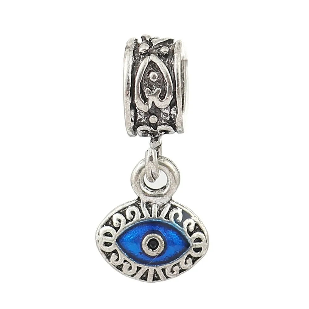DoreenBeads Zinc Alloy European Style Large Hole Charm Dangle Beads Pendant Eye Silver Color Blue Enamel 25*11mm 5 PCs | Украшения и