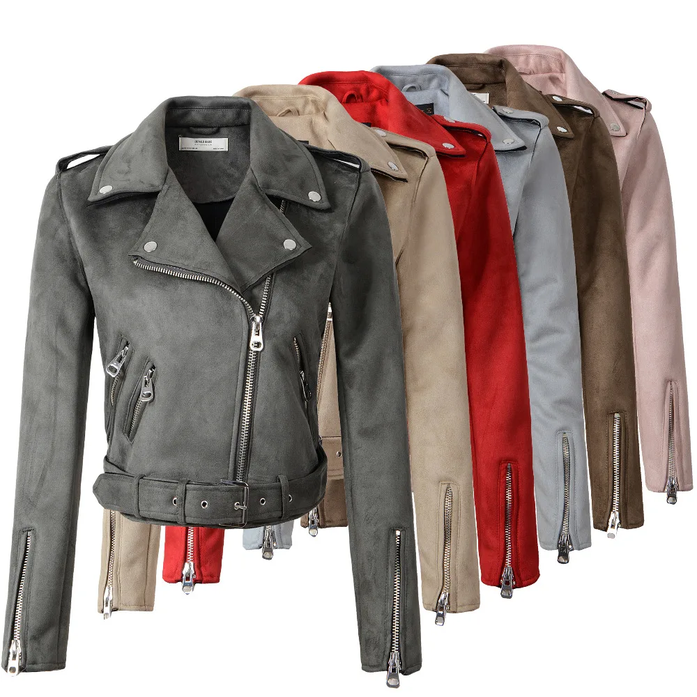 Matte Motorcycle Women Autumn Suede Faux Leather Jackets