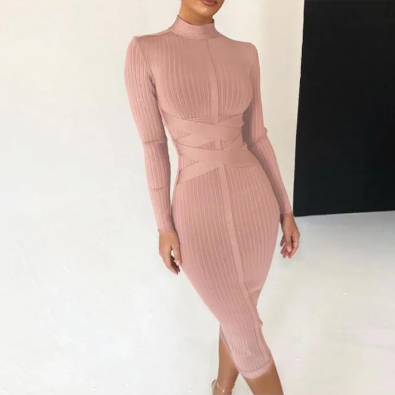 2019 Autumn Long Sleeve Ribbed Midi Sheath Dress Women Sexy Solid Bandage Turtleneck Dress Ladies Streetwear Dress cwd0491-5
2019 Autumn Long Sleeve Ribbed Midi Sheath Dress Women Sexy Solid Bandage Turtleneck Dress Ladies Streetwear Dress cwd0491-5