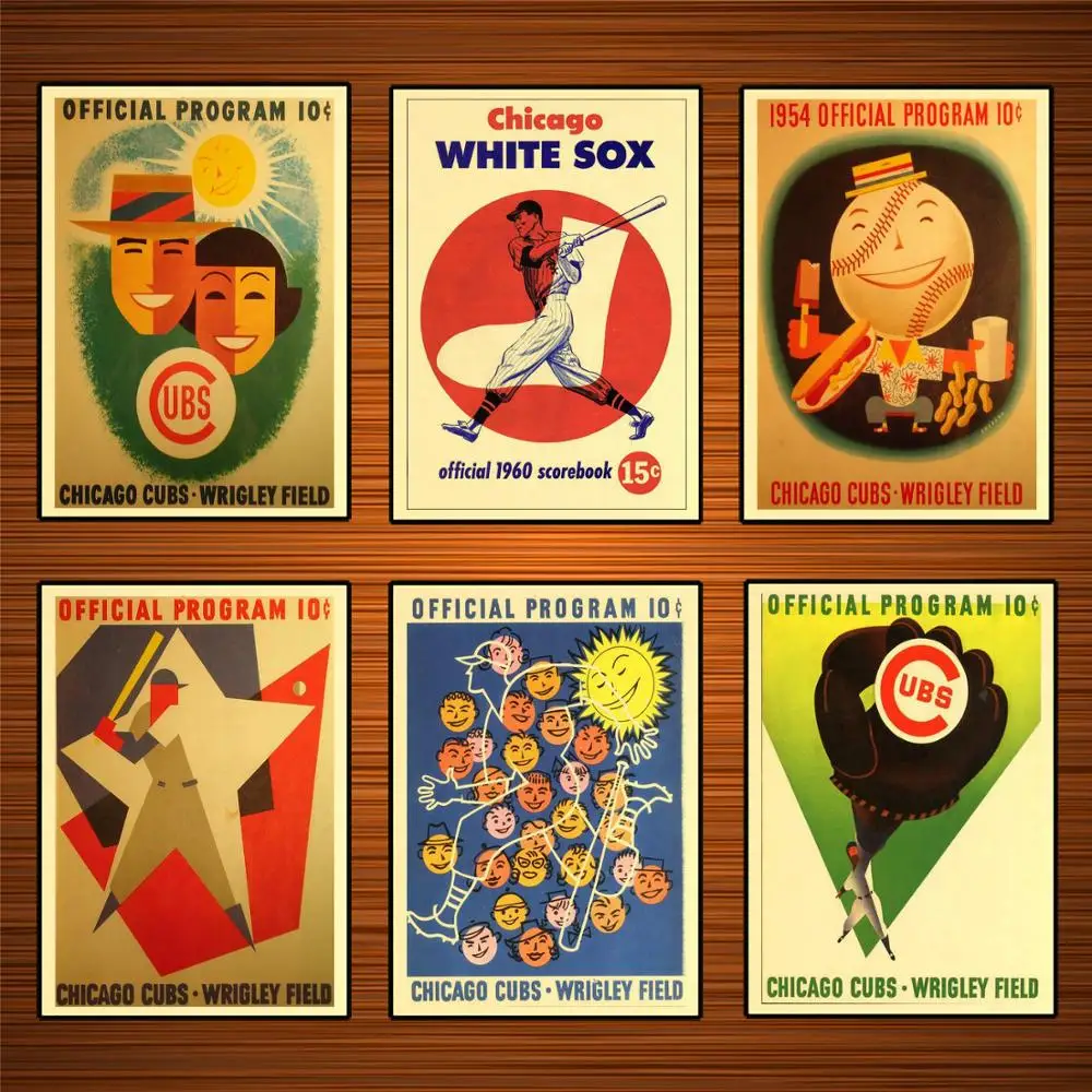 Винтаж 1950s Бейсбол спортивные ОБЪЯВЛЕНИЯ Плакат Chicago Cubs Wrigley поле Классическая