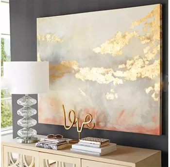 Hand Painted Abstract oil Painting on Canvas Art Poster Wall Picture Painting for Living Room Sofa Decoration Gold