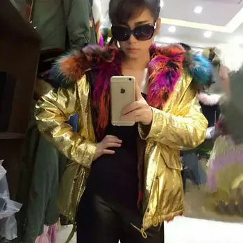 Women winter coat thick warm colorful multi faux fur inside jackets raccoon fur collar hooded gold / sliver leather jakcet
Women winter coat thick warm colorful multi faux fur inside jackets raccoon fur collar hooded gold / sliver leather jakcet
