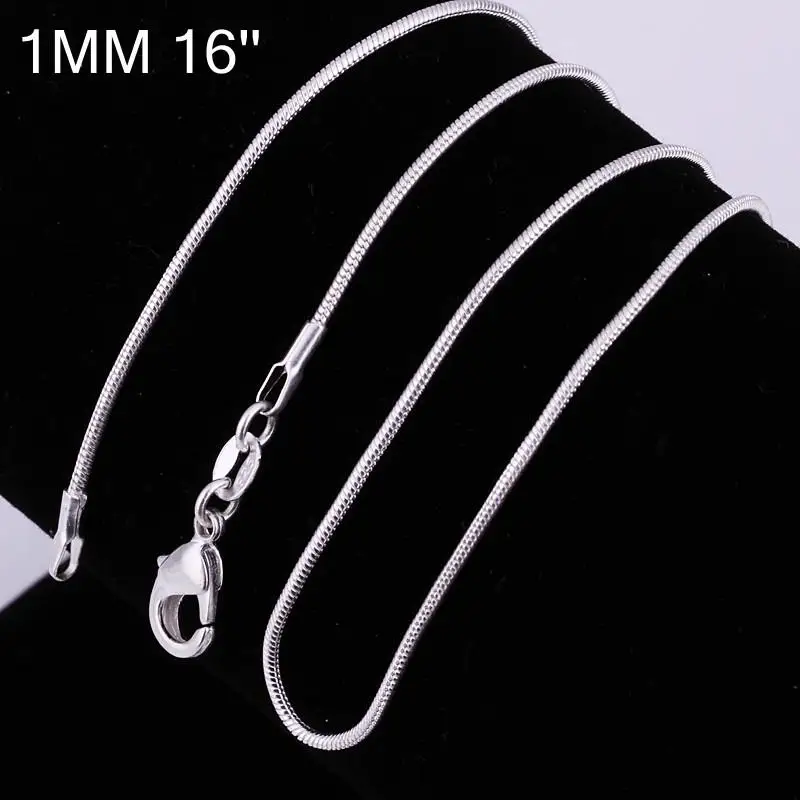 

1mm 16/18/20/22/24 inch Brass Snake Chain Fine Necklace Jewelry DIY Making, with Lobster Claw Clasps, Silver