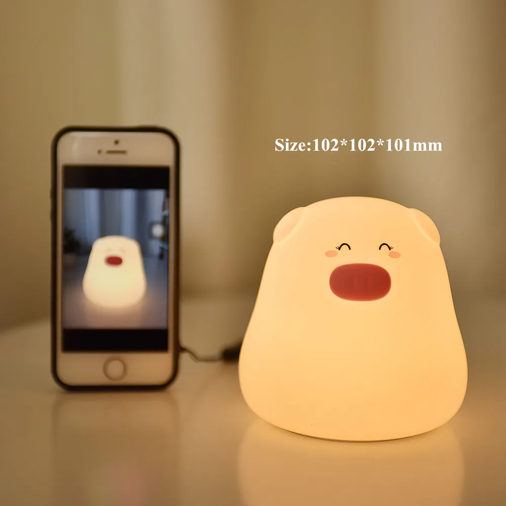 SuperNight Mini Cartoon Pig LED Night Light Touch Sensor Colorful Silicone Table Lamp Bedside Lamp for Children Kids Baby Sleep (41)_副本