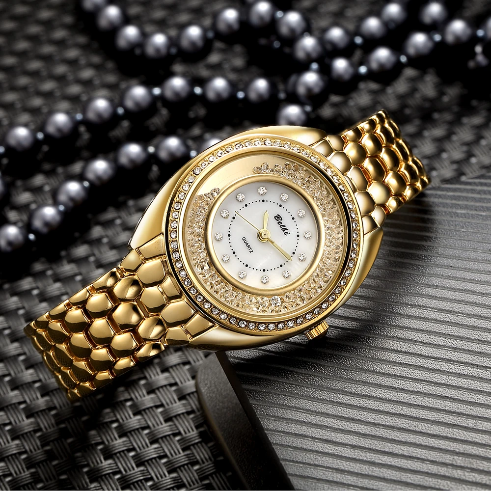 Luxury Ladies Jewelry Wrist Watches Fashion Drift Diamond Bracelet Quartz Female Watch Waterproof Gold Women Clock Brand BELBI | Наручные