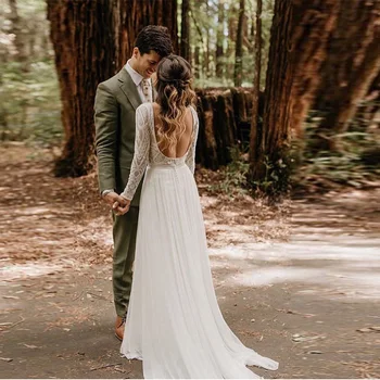 Beach Wedding Dresses 2019 Long Sleeves Vestido de Noiva Vintage Lace Top Chiffon Skirt Boho Bridal Dresses Robe De Mariee
Beach Wedding Dresses 2019 Long Sleeves Vestido de Noiva Vintage Lace Top Chiffon Skirt Boho Bridal Dresses Robe De Mariee