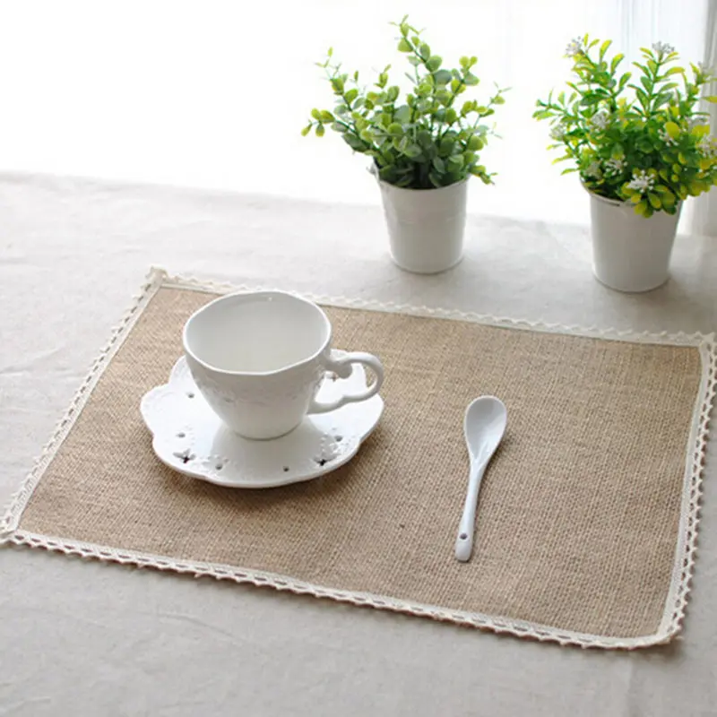 1Pc Creative Square Dinner Table Mats Pads with Lace Natural Jute Placemats Table Mat Kitchen Dining Jute Table Decor Khaki
1Pc Creative Square Dinner Table Mats Pads with Lace Natural Jute Placemats Table Mat Kitchen Dining Jute Table Decor Khaki