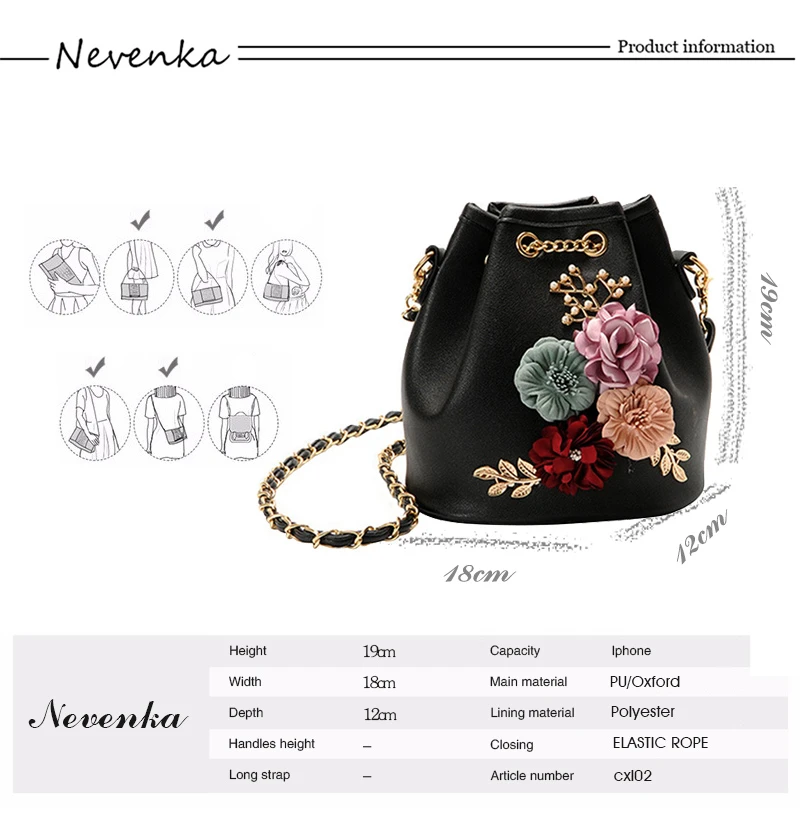 Nevenka 2017 Hot Sale New Fashion Flower Bucket Bag Shoulder Messenger Bag Women's Handbags Master Designer Dropship 17092901