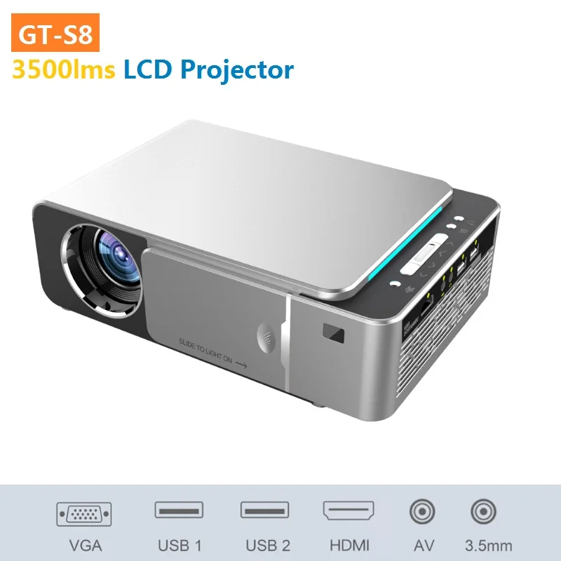 

2019 GT-S8 3500 Lumens LCD Projectors 1280*800 High Definition Household Mini Projector With HDMI/USB1/USB2/AV/VGA/AUDIO OUT