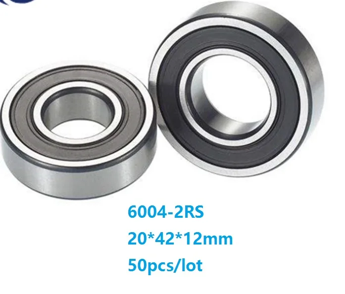 

50pcs/lot 6004RS 6004-2RS 6004 2RS 20*42*12mm Double Rubber seal Deep Groove Ball bearing Shaft 20x42x12mm