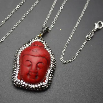 Paved Black Crystal Beads Red Howlite Buddha Head Stone Pendant Necklace Fashion Jewelry
Paved Black Crystal Beads Red Howlite Buddha Head Stone Pendant Necklace Fashion Jewelry