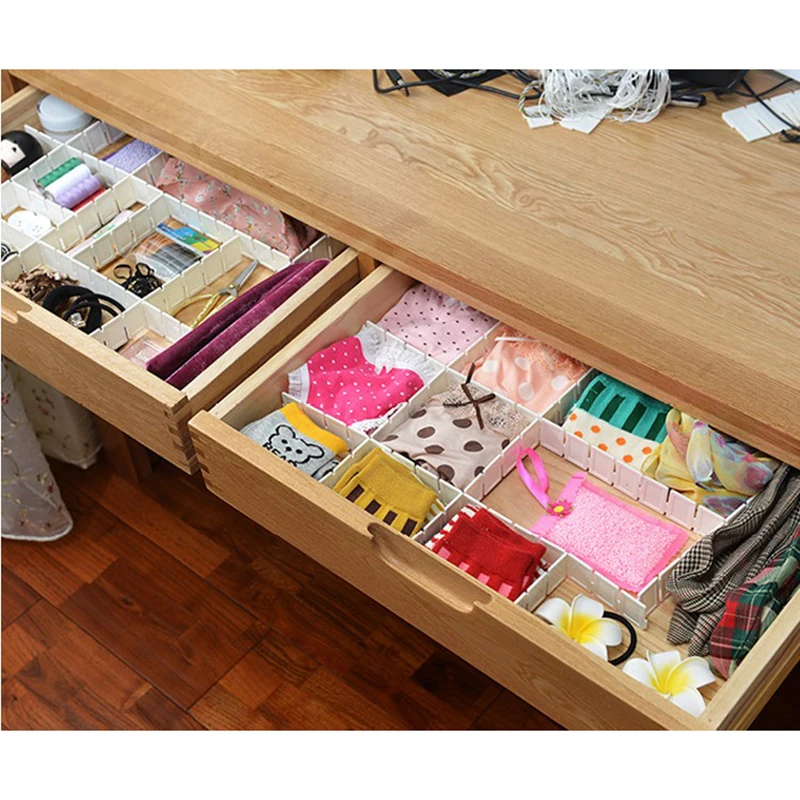 6pcs x Plastic DIY Grid Clapboard Divider Drawer Closet Storage Organizer White