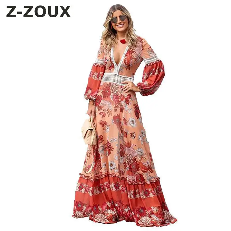Z-ZOUX Women Dress Bohemia Maxi V Neck Lantern Sleeve Print Dresses Hollow Out High Waist Sexy Dress Thin Beach 2019 Summer
Z-ZOUX Women Dress Bohemia Maxi V Neck Lantern Sleeve Print Dresses Hollow Out High Waist Sexy Dress Thin Beach 2019 Summer