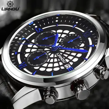 LIANDU Men's Casual Quartz Watch Chronograph Calendar Black Leather Strap Black Waterproof Luminous Sports Wathches For Men 
LIANDU Men's Casual Quartz Watch Chronograph Calendar Black Leather Strap Black Waterproof Luminous Sports Wathches For Men
