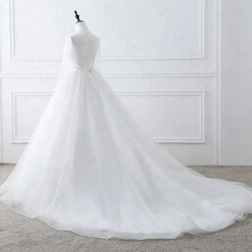 RSW1082 RSW1082 Luxury Crystal Wedding Dresses Puffy Tulle Skirt Hard Bow Belt Long Sleeve Wedding Gown (3)