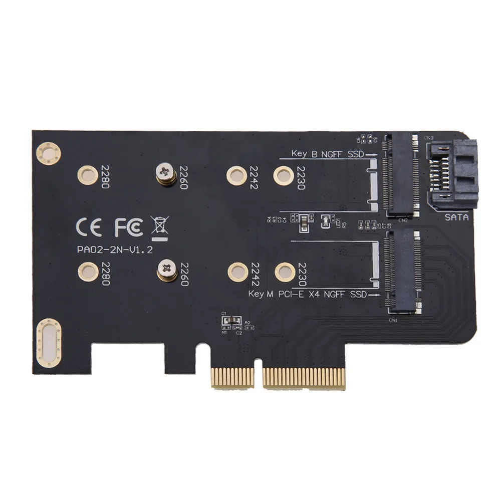 Двойной M.2 PCIe адаптер M2 SSD NVME M ключ SATA B Ключ к PCI e 3 0x4 Контроллер конвертер карта