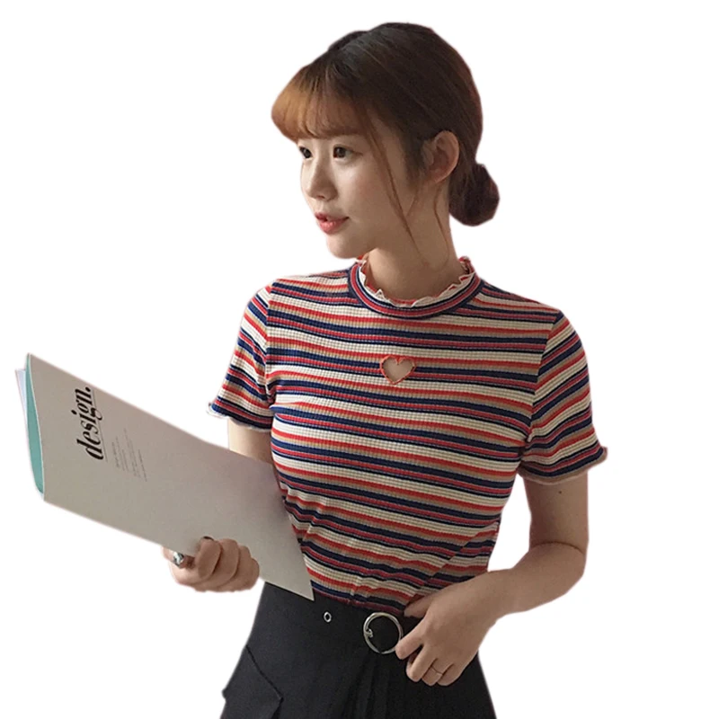 Harajuku New Women Summer Short Sleeve Love Embroidery Striped T-shirts 2018 Women Sweet Hollow Out Knitting Wild T-shirt Kawaii
Harajuku New Women Summer Short Sleeve Love Embroidery Striped T-shirts 2018 Women Sweet Hollow Out Knitting Wild T-shirt Kawaii