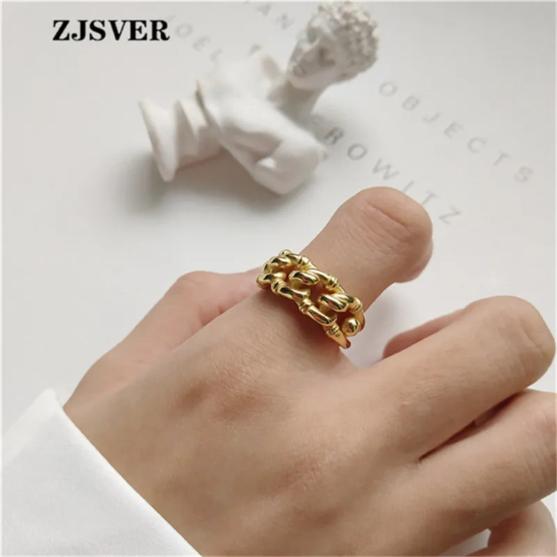ZJSVER Korean Jewelry 925 Sterling Silver Rings Golden Retro Double Layer Chain Adjustable Women Ring For Party Gift
ZJSVER Korean Jewelry 925 Sterling Silver Rings Golden Retro Double Layer Chain Adjustable Women Ring For Party Gift