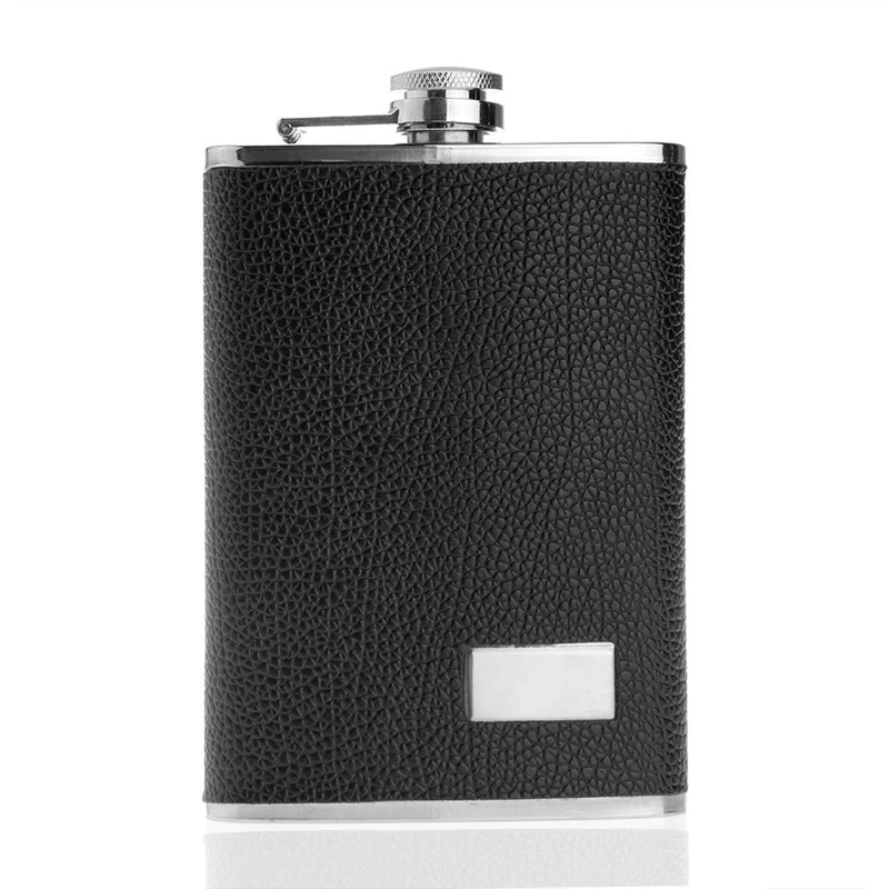 Mayitr 9oz Hip Flask Black Alcohol Flask Fluted Wine Leather Stainless Steel Portable Hip Flask 14x9.5x2.2cm for Drinkware