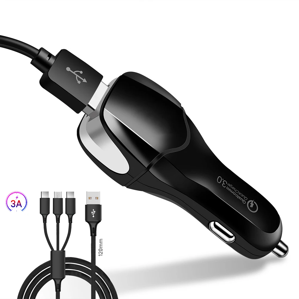 18W Quick Charge 3.0 USB Car Charger for Huawei Xiaomi iPad Portable Travel Car Lighter Power Chargers 3 in1 Cable Micro Type c
18W Quick Charge 3.0 USB Car Charger for Huawei Xiaomi iPad Portable Travel Car Lighter Power Chargers 3 in1 Cable Micro Type c