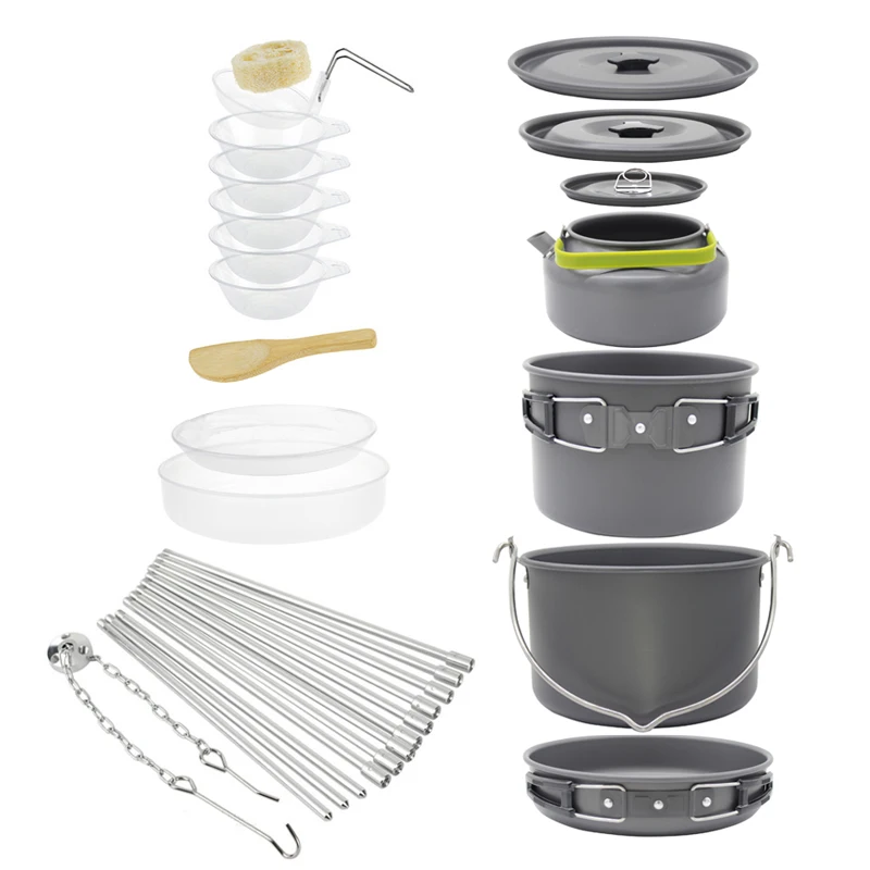 5~6 Persons Ultralight Camping Cookware Utensils Outdoor Tableware Set Hiking Picnic Camping Tableware Kettle Pot Pan and tripod
5~6 Persons Ultralight Camping Cookware Utensils Outdoor Tableware Set Hiking Picnic Camping Tableware Kettle Pot Pan and tripod