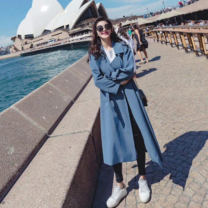 Windbreaker female long section 2019 spring autumn new smog blue coat women large size loose trench coat for women's coats d009
Windbreaker female long section 2019 spring autumn new smog blue coat women large size loose trench coat for women's coats d009